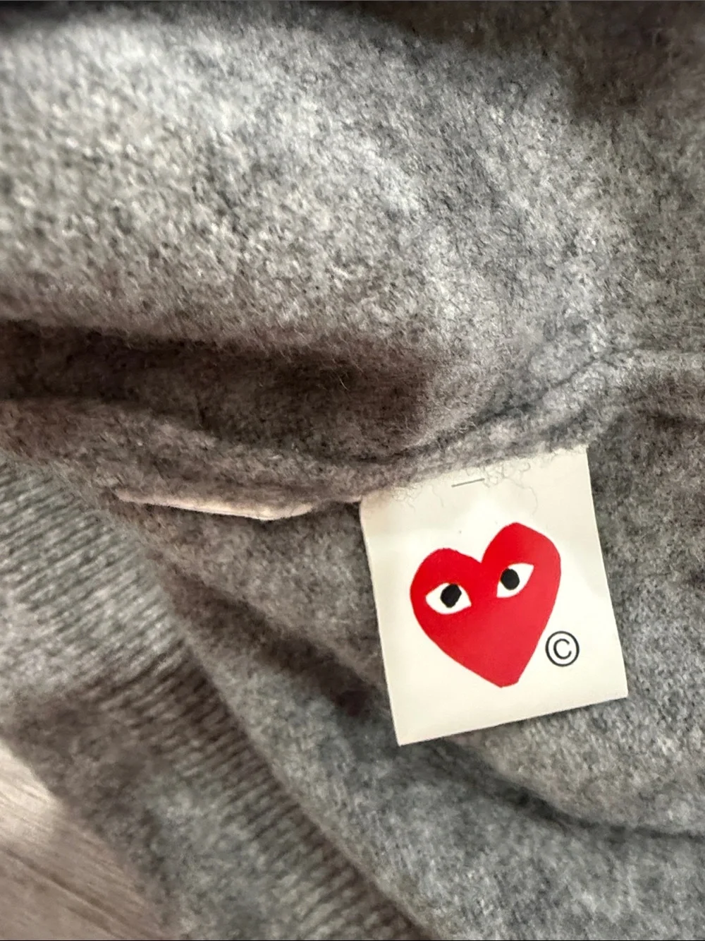 Comme des Garcons PLAY Grey Cardigan with Dual Red Heart Logo L